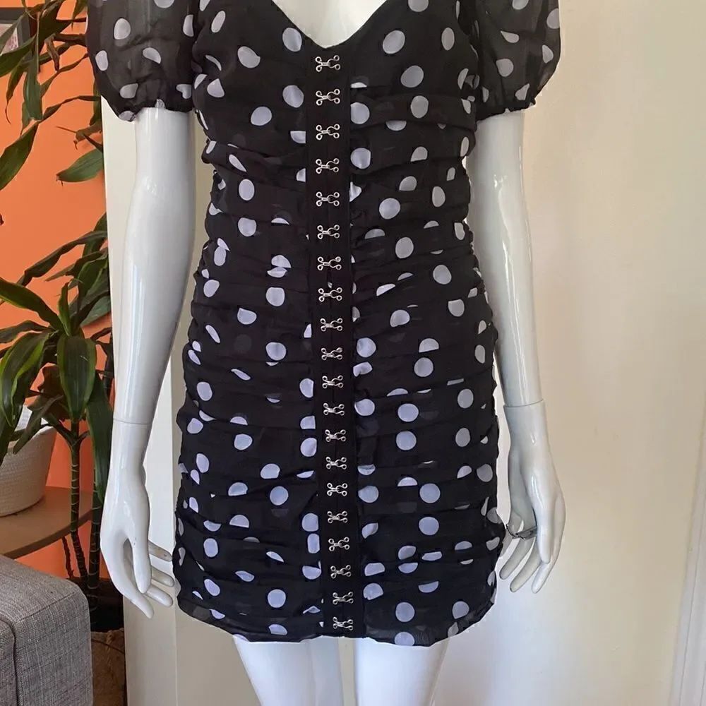 Urban Outfitters Black & White Skye Polka Dot Mini Dress Size Small - Picture 5 of 14